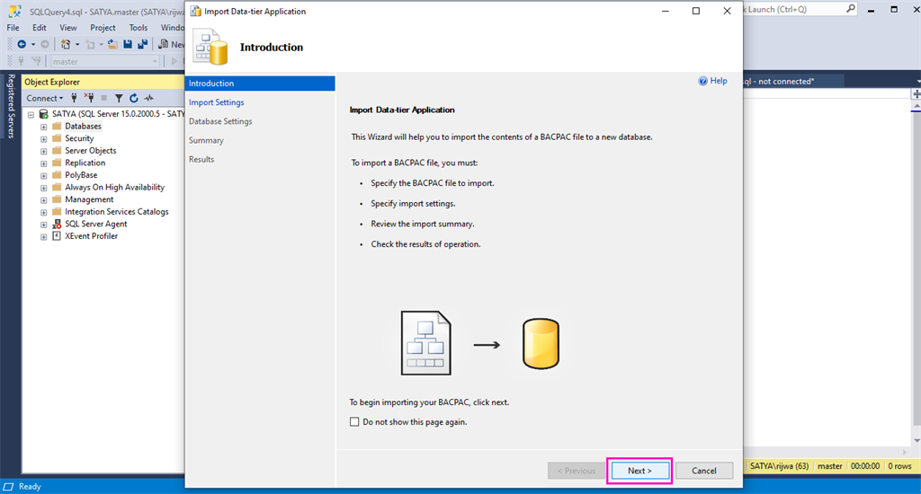 How To Import Or Restore BACPAC File Using SQL Server Management Studio